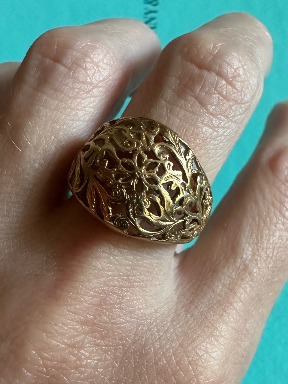Vintage Sterling 925 Silver Gold Tone Filigree Work Ring Size 6